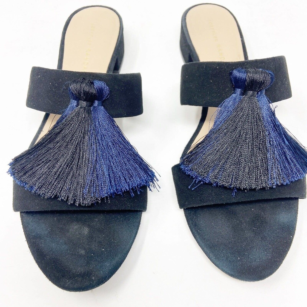 Loeffler Randall Black Sandals with Blue Tassels